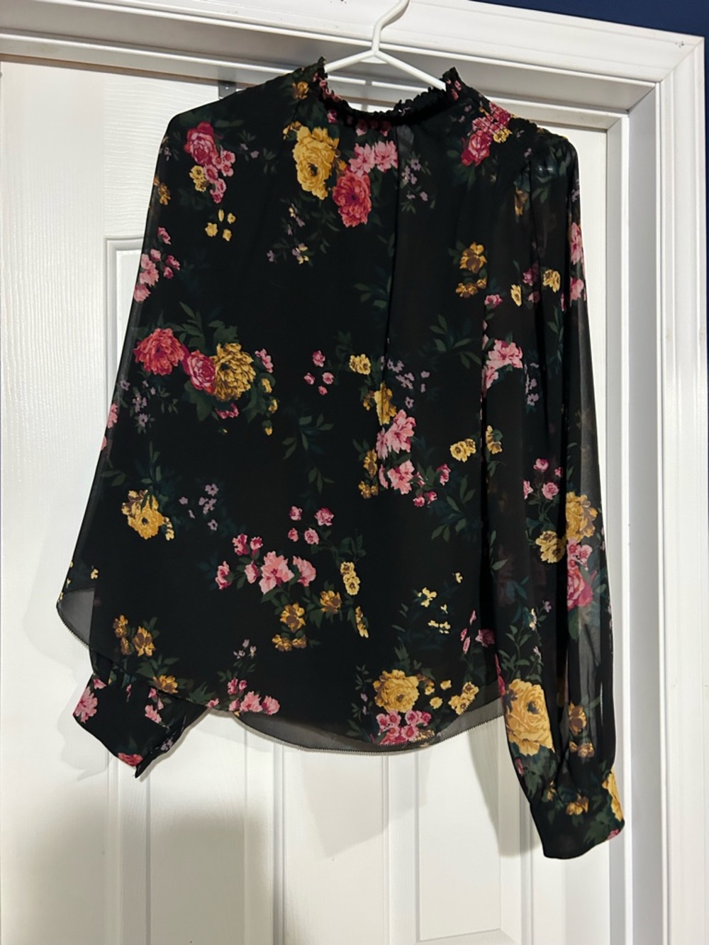 Wilfred Floral Mock Neck Long-Sleeve Blouse - Black with Pink & Yellow Flowers
